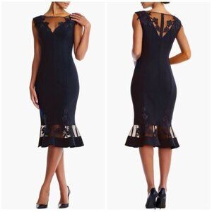 Aidan Mattox Navy Lace Midi Dress